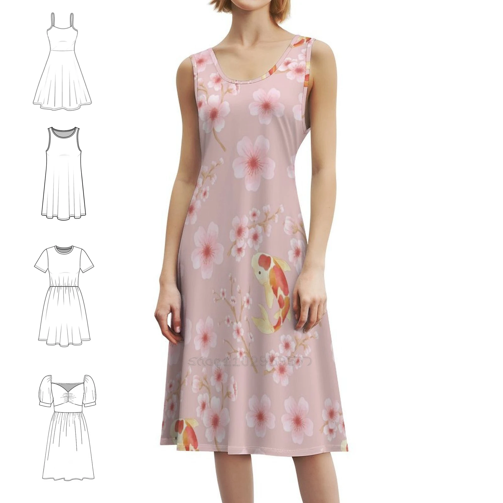 كوي وأزهار نمط المرأة الهيب هوب الشارع الشهير فستان الجرافيك طباعة ملابس للنادي كوي الأسماك أزهار الكرز الطبيعة الإناث