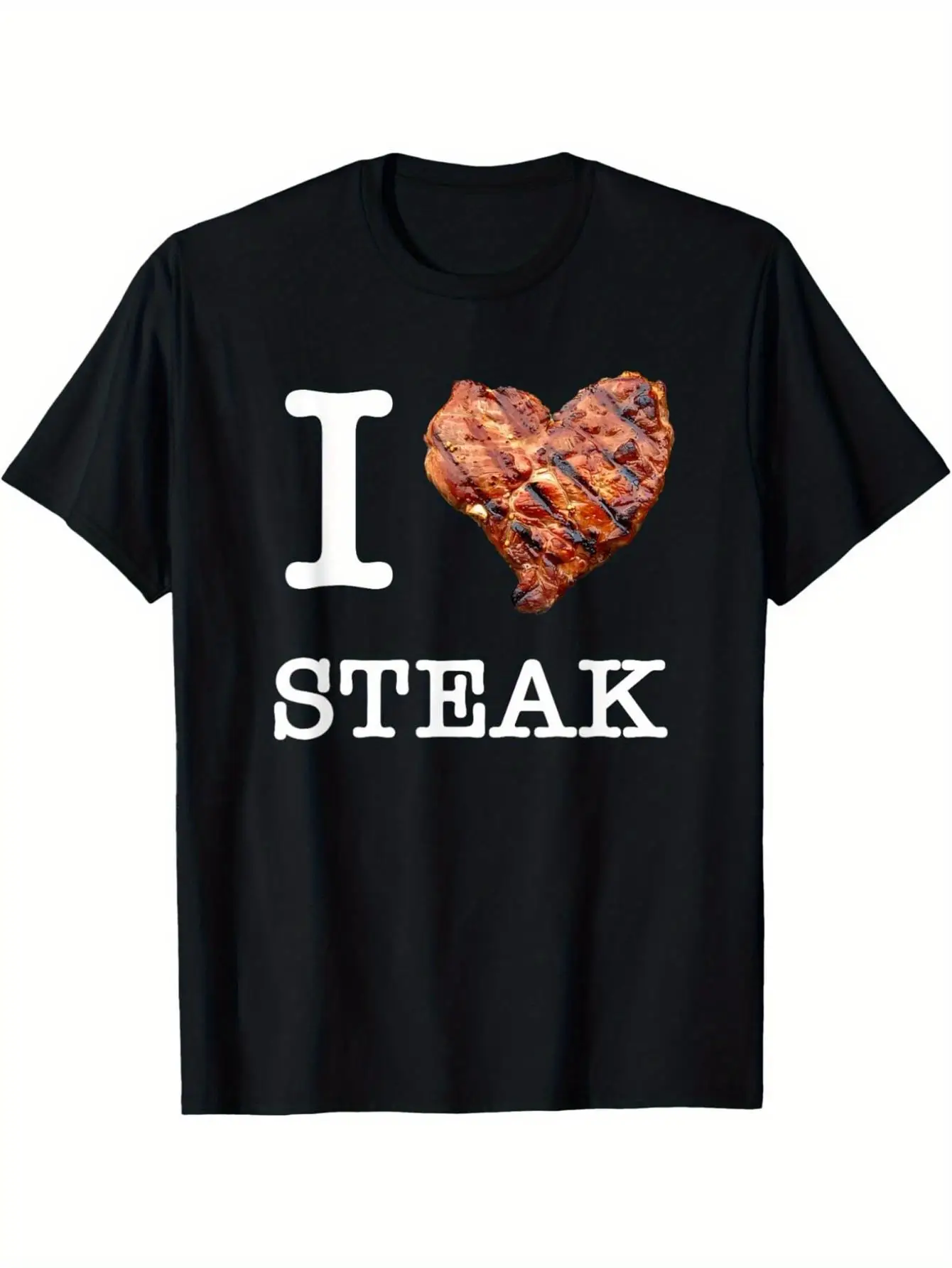 

I Love Steak Heart Grill Graphic Tee Men's Casual Short Sleeve Cotton T-Shirt BBQ Enthusiast