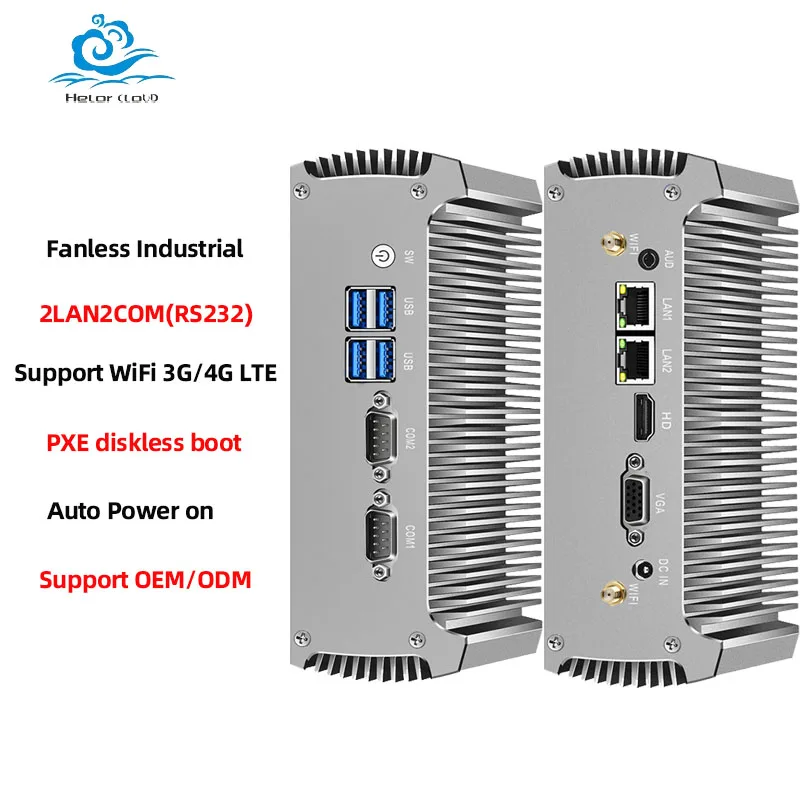 كمبيوتر صناعي صغير Inter Core i3 i5 i7 يدعم WiFi 3G/4G LTE Linux Pfsense مع 2xLAN 2xRS232 4xUSB3.0 Windows10 جاهز