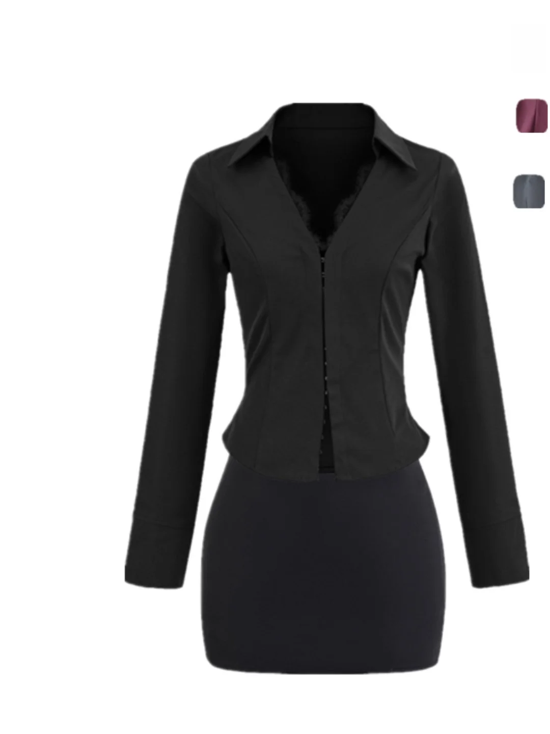 

Early Autumn Sexy Chilly Profional Lady Light Maturi Sle Set Lace Hook Long Sve irt Anti-Light Wrap Hip f Skirt