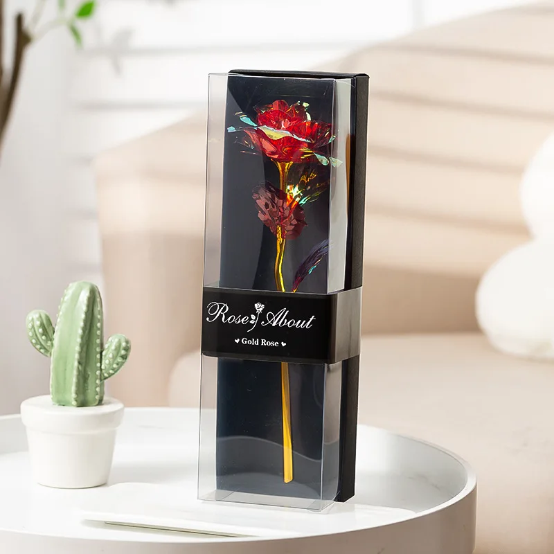 Valentine'S Day Gift For Girlfriend Eternal Flower Colorful Foil Rose Flower In Box Artificial Flower Mothers Day Wedding Favors