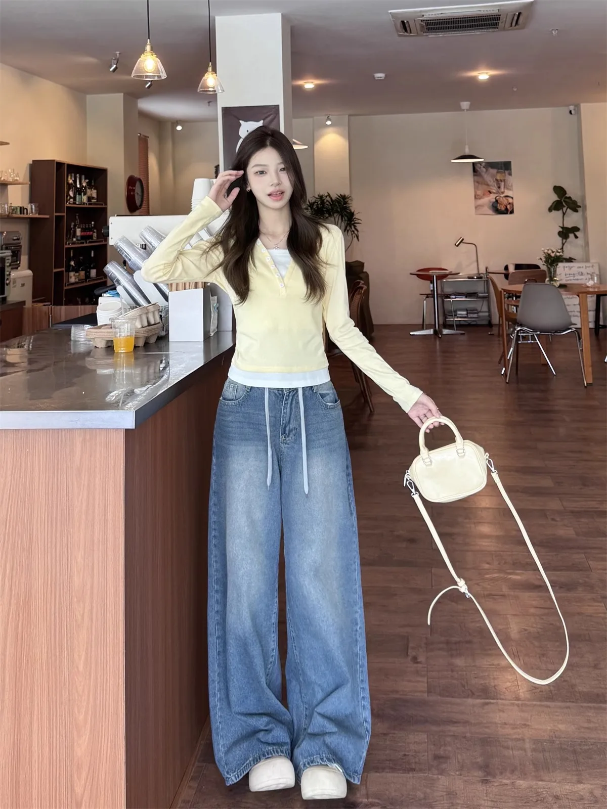 تي شيرت نسائي شتوي بأكمام طويلة تي شيرت شيربا بياقة واقفة مبطن أنيق رسمي لطيف طبقة عملية ملابس الشارع النسائية #1