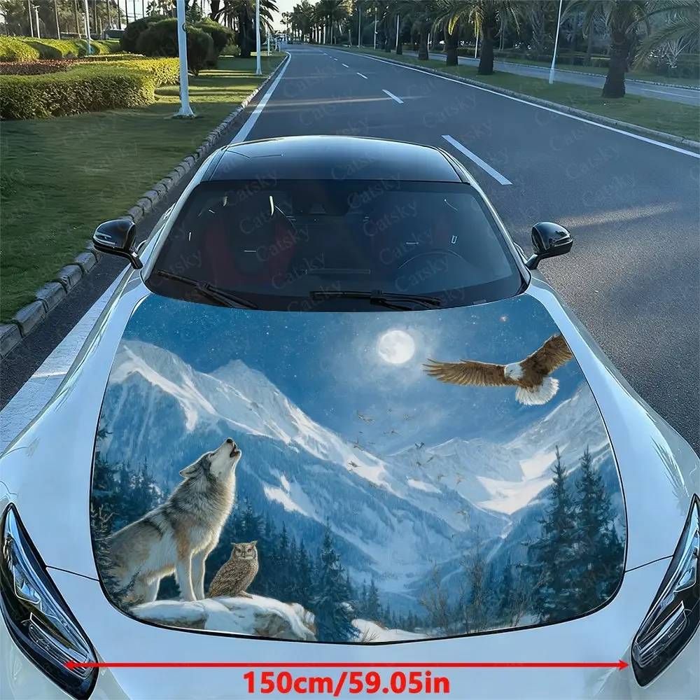 Eagle And Wolf Car Vinyl Packaging,splash Proof PVC Stickers On Engine Hood, Easy To Disassemble And Durable Design, Suitable Fo