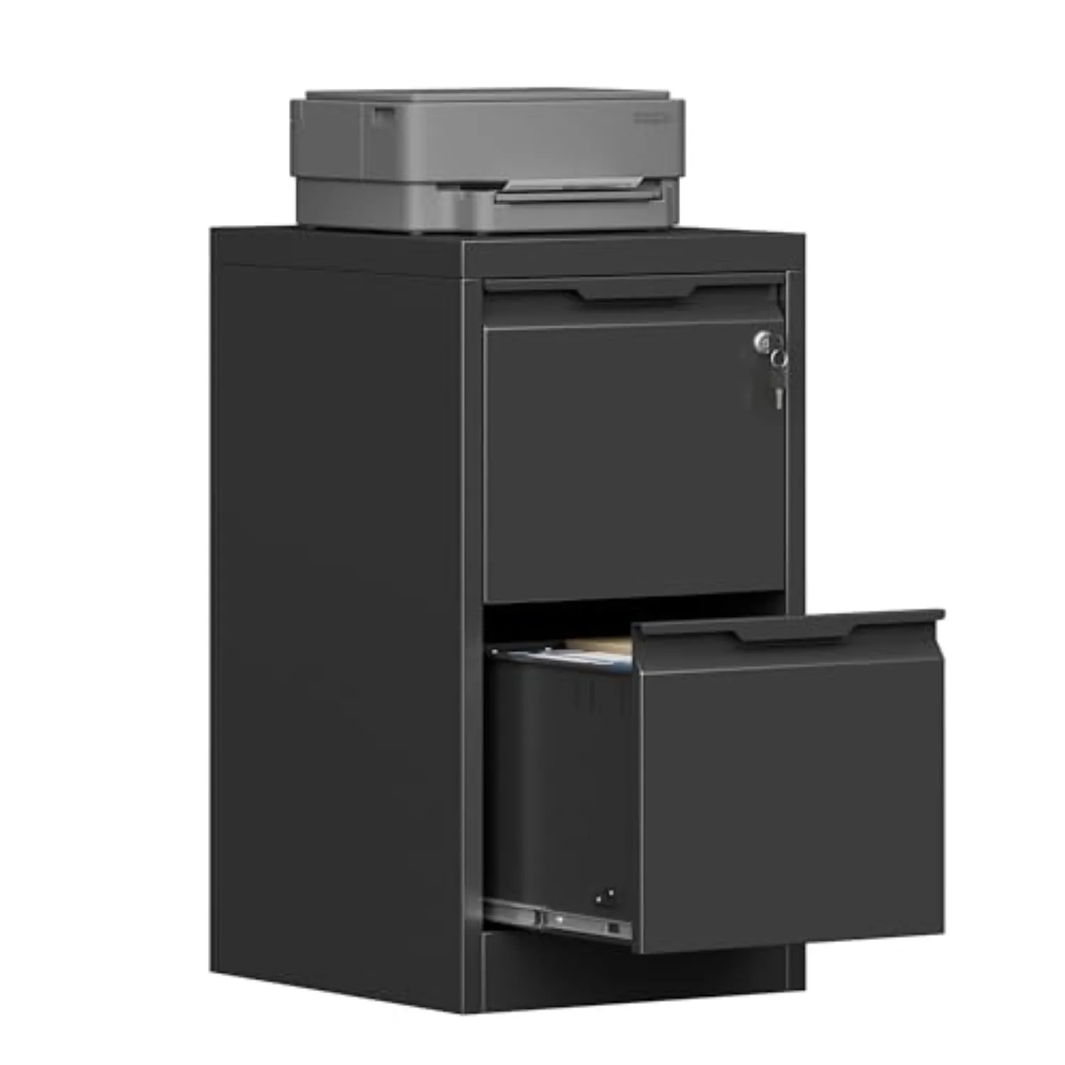 2 Drawer Metal Vertical File Cabinet with Lock for Home Office | 17.8 Inch Depth,Under Desk Small Filing