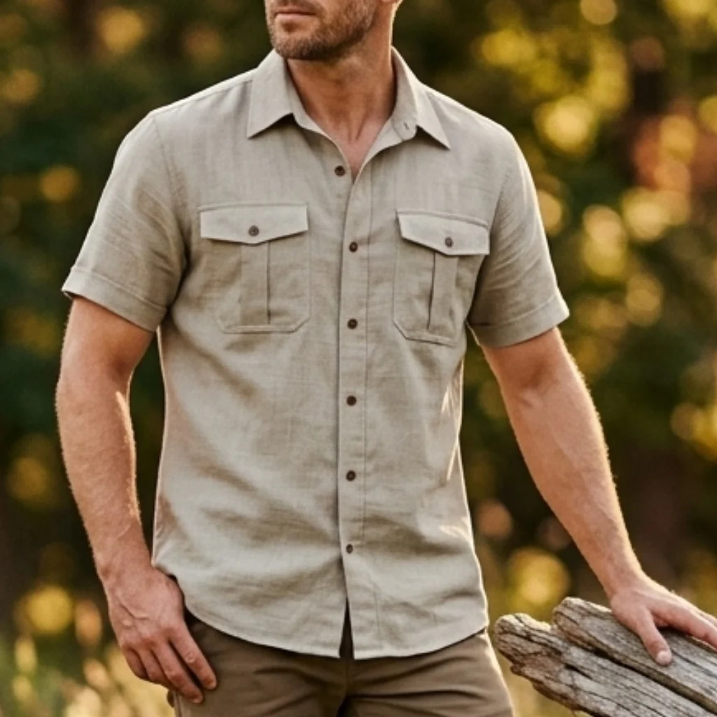 

Men's Ultra-Thin Breathable Short Sleeve Shirt with Multiple Pockets Casual Business Top for Summer Outdoor Fishing & Home Wear