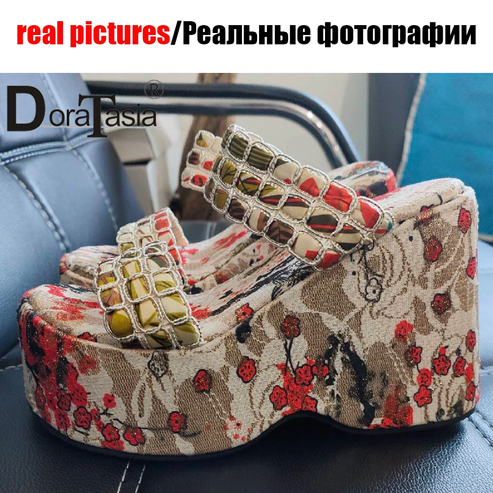 Luxury Brand New Female Wedges High Heels Slippers Fashion Crystal Mixed Colors Platform Slippers Women Casual Party Woman Shoes