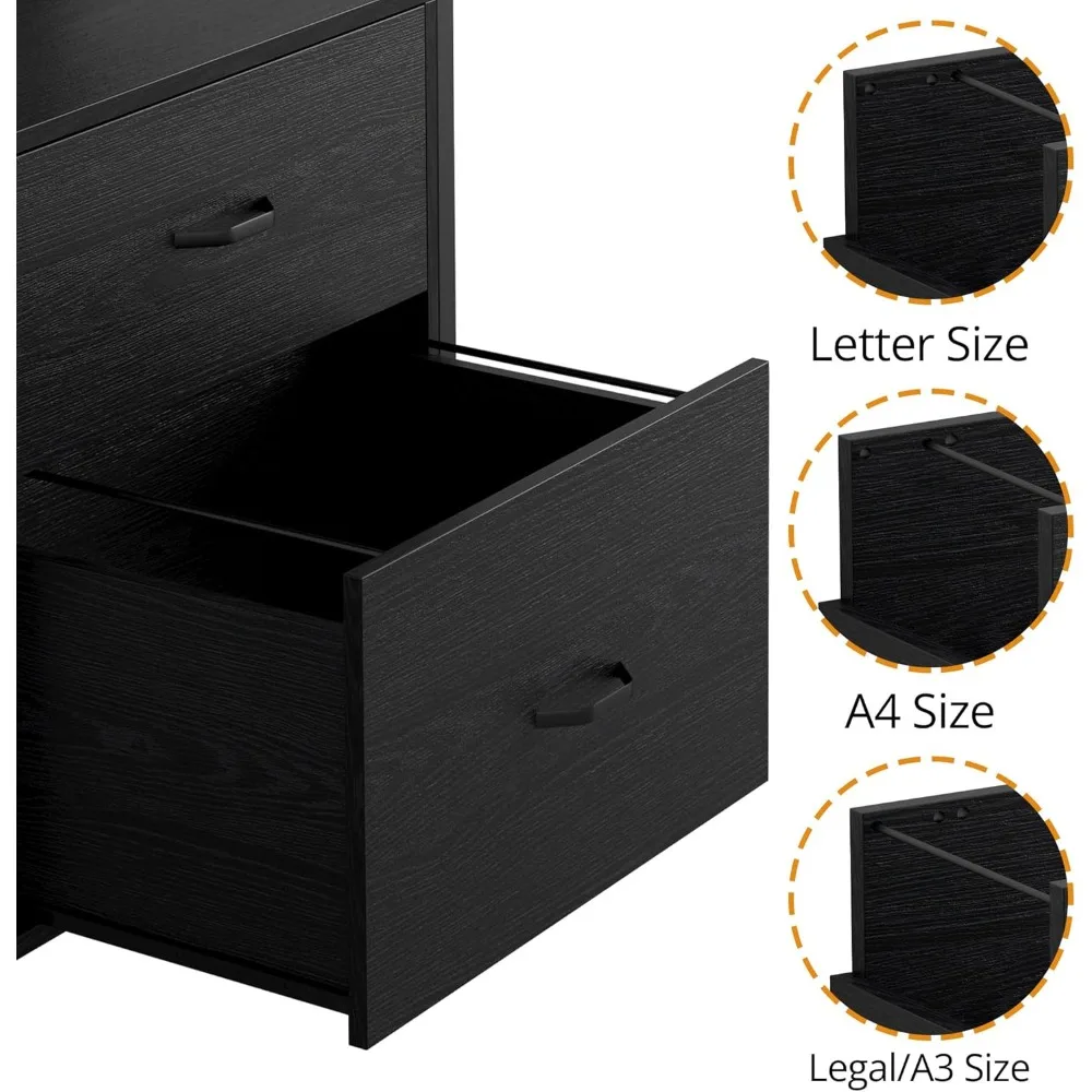 رف كتب صناعي قائم بذاته مكون من 5 طبقات مع أدراج خزانة ملفات، بطول 71.6 بوصة لتخزين المكاتب المنزلية