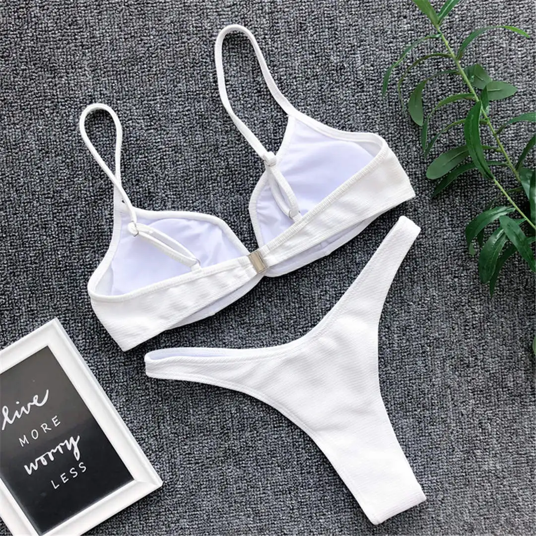 5 Farben, sexy, gerippter Tanga-Bikini, V-Form, Damen-Badebekleidung, zweiteiliges Bikini-Set, hoch geschnittener Badeanzug, V1335 – Detail 34