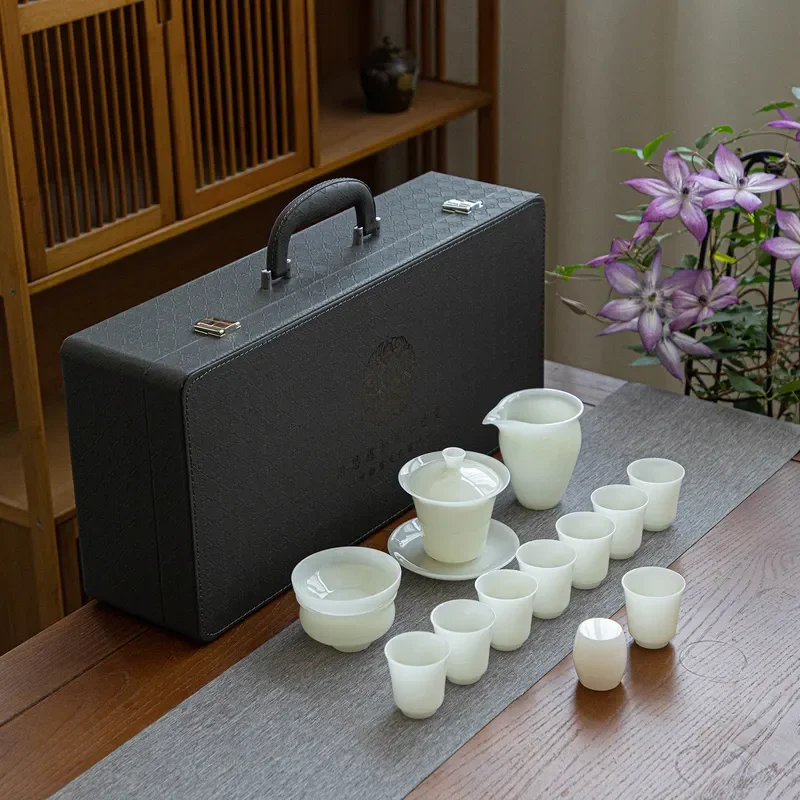 Elegant Ceramic Kung Fu Tea Set with Teapot and Cups for Home Office Living Room Decoration High Quality Jade Style Tableware