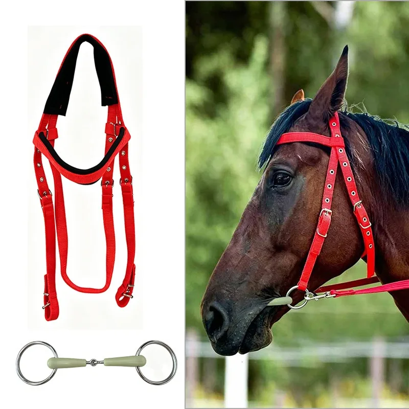 For Ribbon Water Bridle with Horse Mouth Hat Set Apple Flavor Two-stage Mouth Hat Riding Equestrian Training Harness