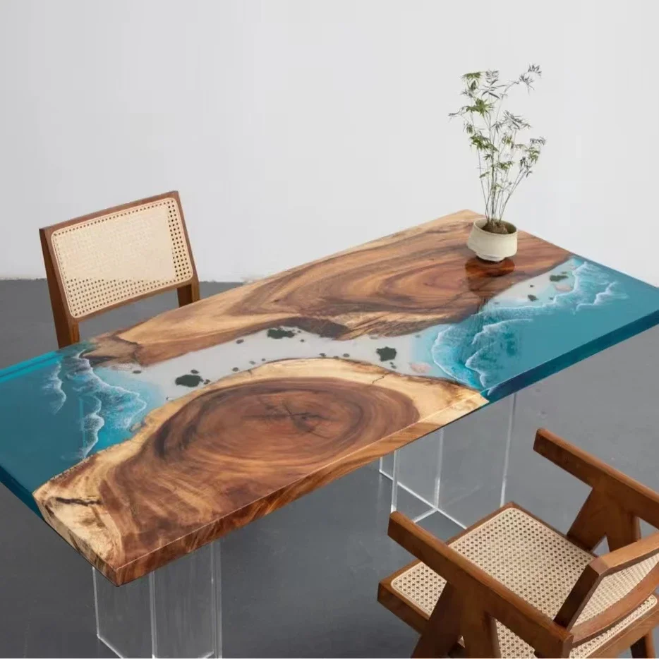 Prachtige Kunst Massief Hout Walnoothars Riviertafel Dineren