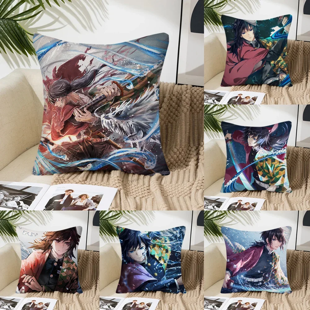 Anime Demon Slayer Giyu Tomioka Pillow Case Fashion Square Pillowcase Bedroom Sofa Room Ins Decoration Leisure Cushion Cover