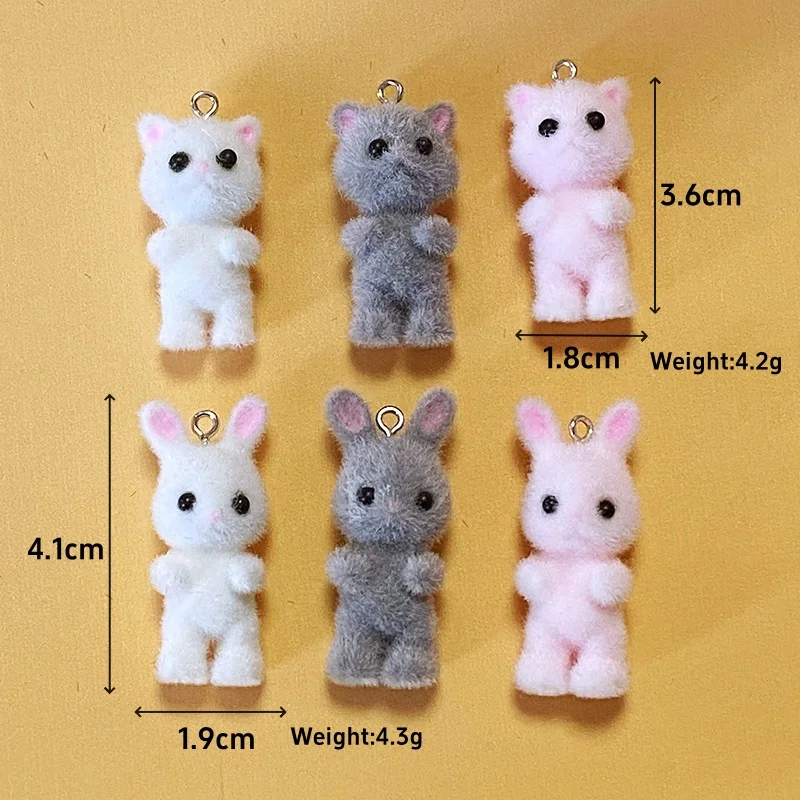 30pcs/Pack Slim Fluffy Cat Rabbit Charms Bulk Wholesale Animal Pendant Accessory DIY For Keychains Jewelry Make