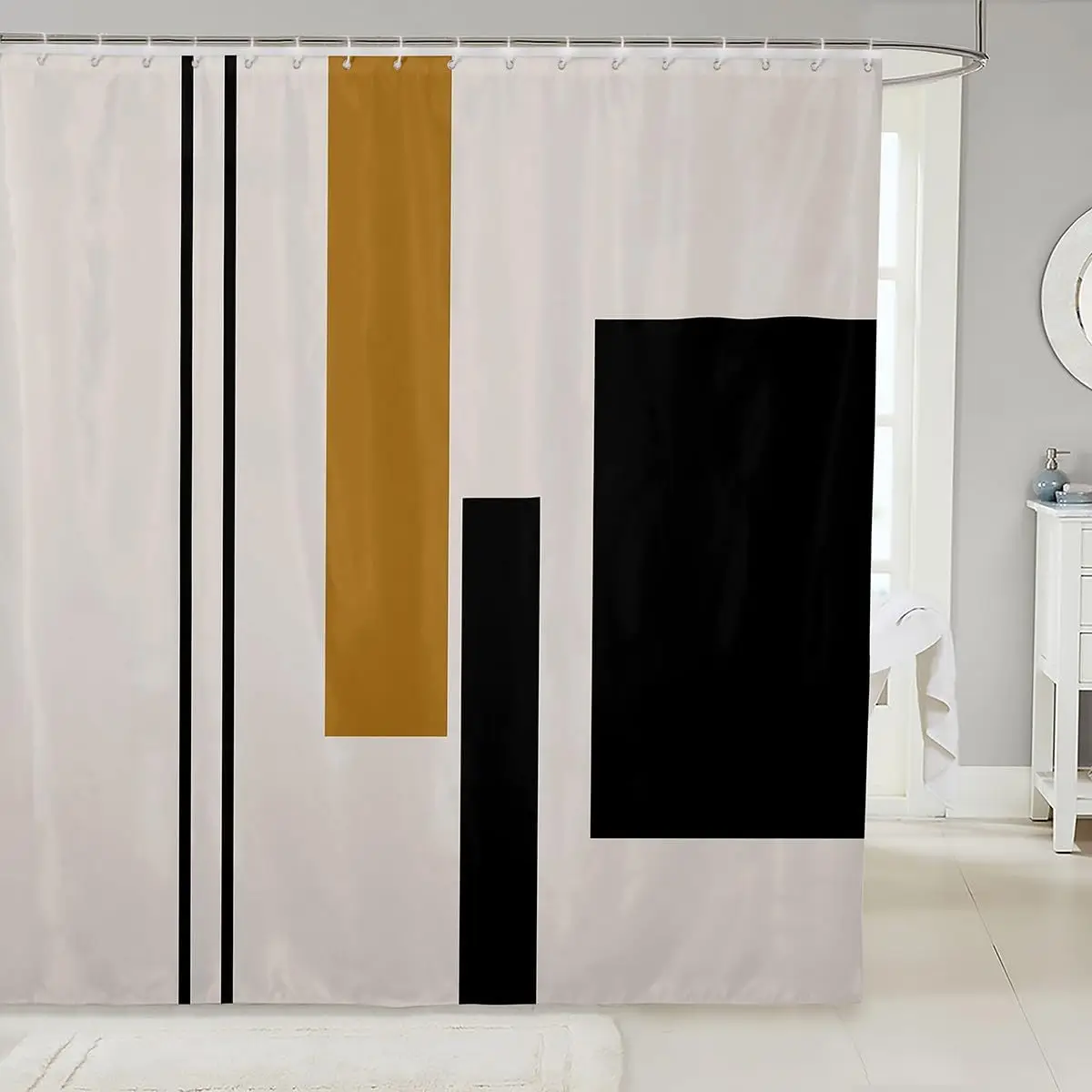 

1pc Black Gold Shower Curtain for Bathroom Decor 72" L x 72" W Modern Abstract Bath Curtain Geometric Aesthetic Striped Min
