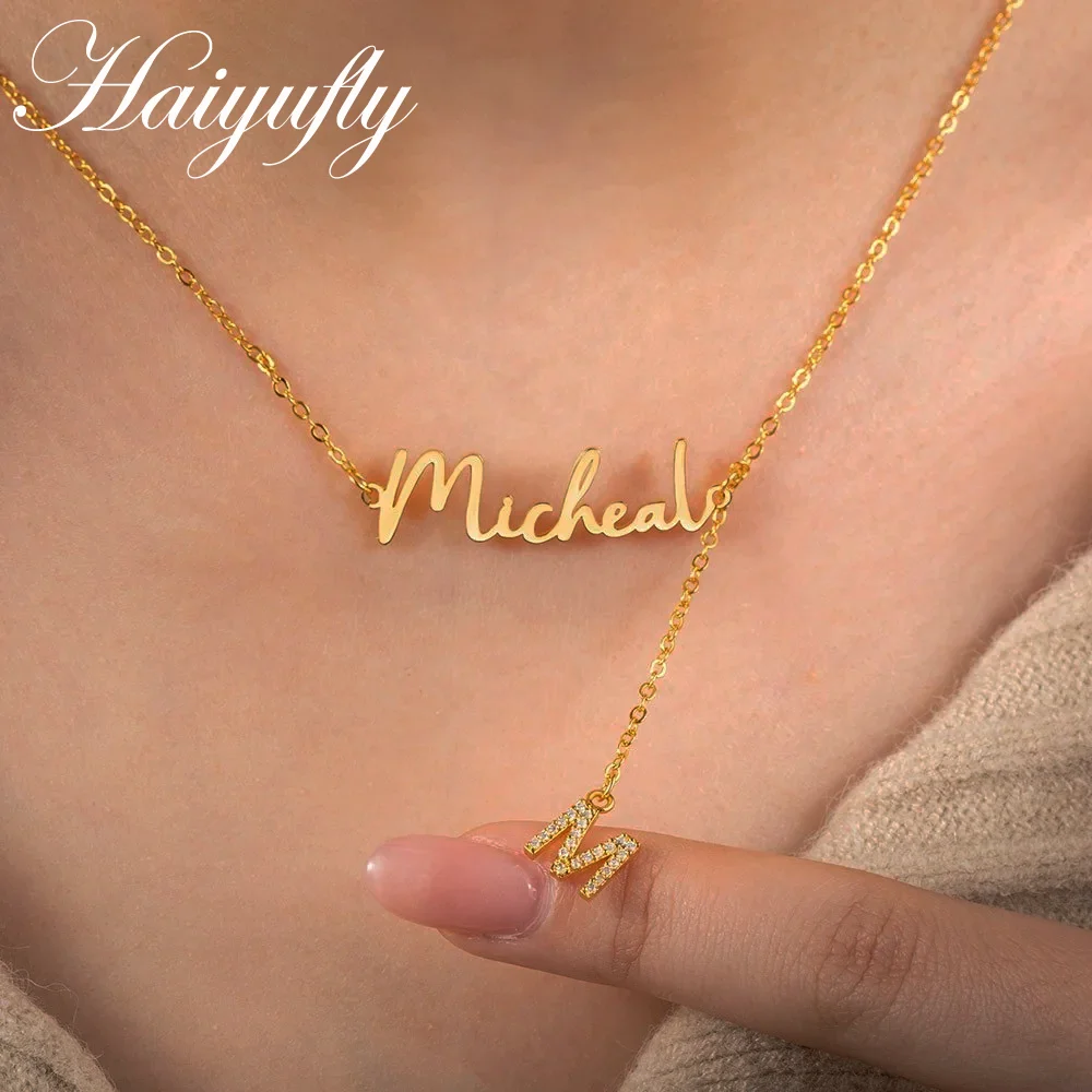 

Haiyufly Custom Name Necklace for Women Zircon Letter Personalized Stainless Steel Jewelry Nameplate Choker Chain Birthday Gift