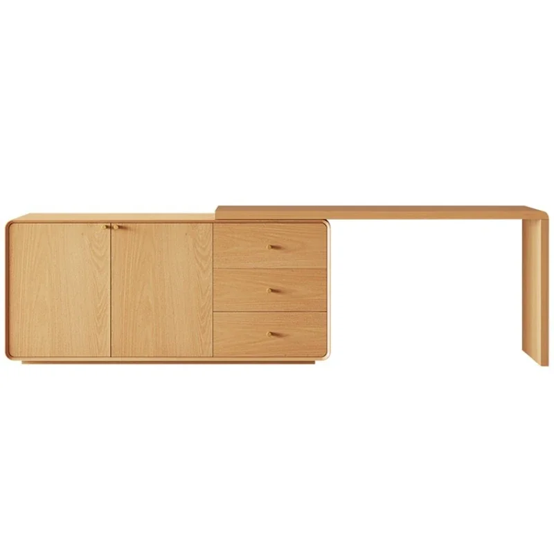 Solid wood desk retractable small apartment simple modern bedroom living room home Nordic office log color calligraphy