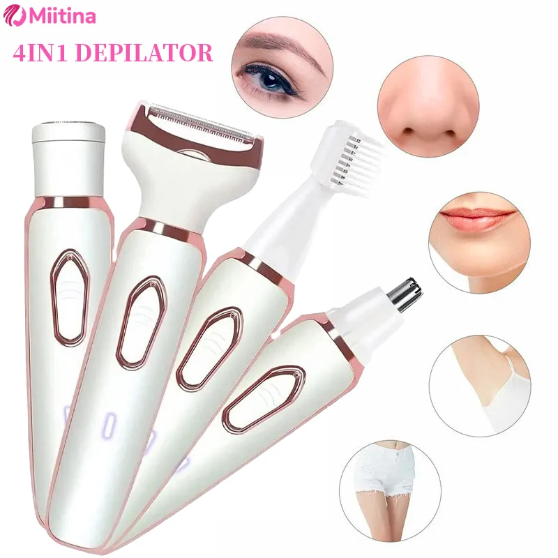 

4 In 1 Electric Razor Women for Full Body Shaving Lady Shaver Eyebrow Facial Epilator Trimmer Nose Painless Bikini Hair Removal