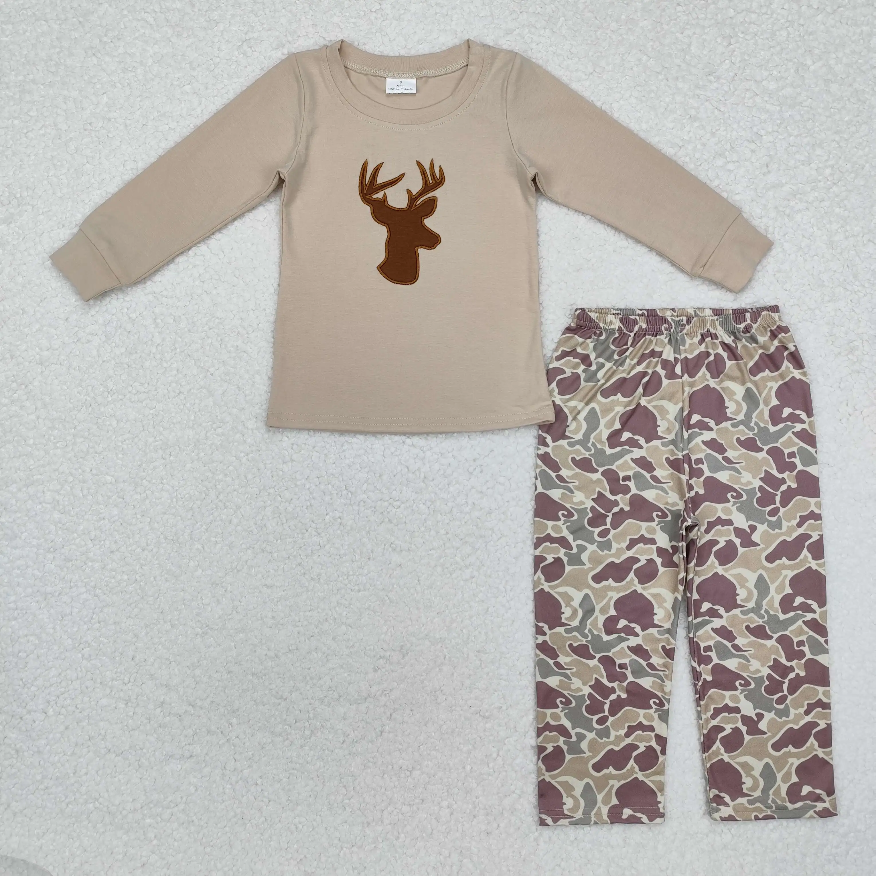 

New rts Infant Boys Christmas Suit Wholesale Boutique Embroidered Elk Top Camouflage Pants holiday boy Long Sleeve Pants Set