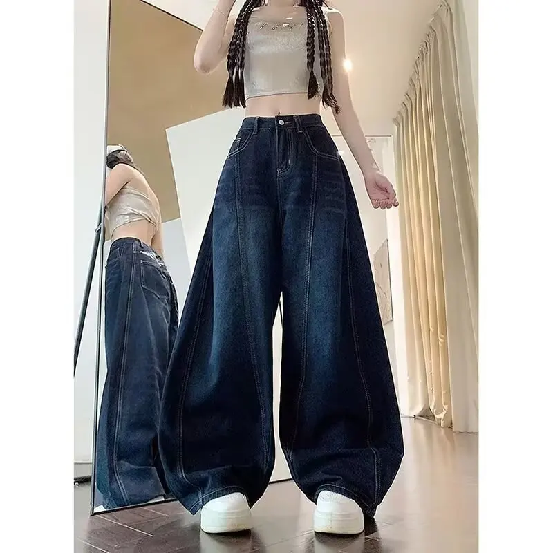 

Casual High Waist Wide Leg Jeans Women's Street Sle Embroidered Knife Loose Fit Floor Length Straight Cut Denim