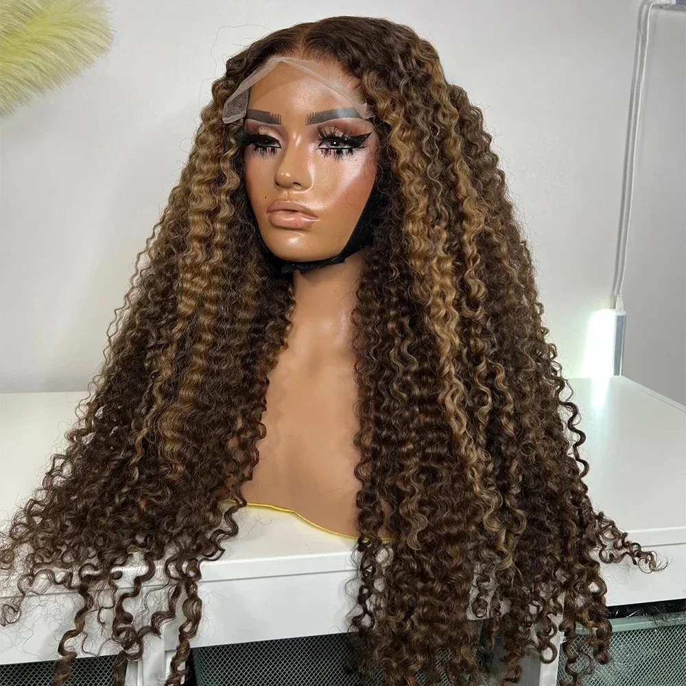 

Soft Preplucked Highlight Brown180Density 26Inch kinky Curly Lace Front Wig Synthetic Baby Hair Glueless Daily Wear Wig