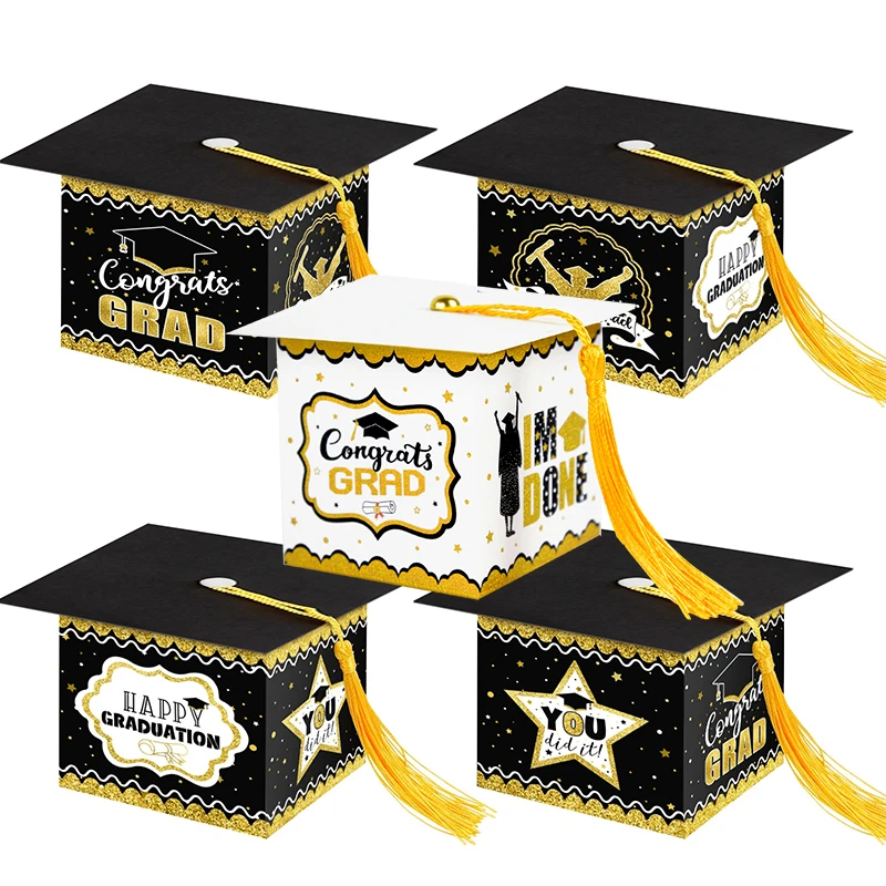 10pcs Graduation Decoration Candy Boxes Bachelor Hat Chocolate Gifts Packing Bag For 2024 Congrats Grad Celebration Party Favors