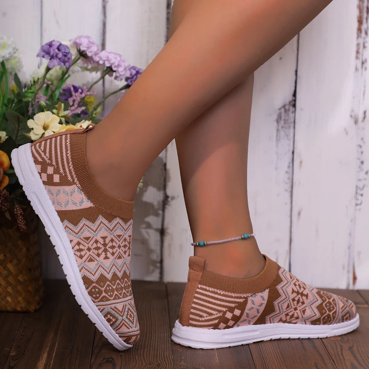 Fashion Flats Female Spring Autumn Casual Knitting Slip on Low Heels Round Toe Shoes for Women Casual Shoes Woman Plus Size image 3