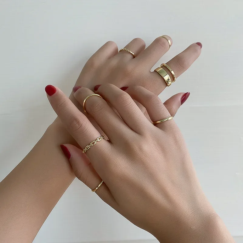 New 7Pcs Fashion Personality Anneaux for Women INS Trendy Cool Style Small Joint Open Ring Set Simple Hip Hop Retro Plain Anillo