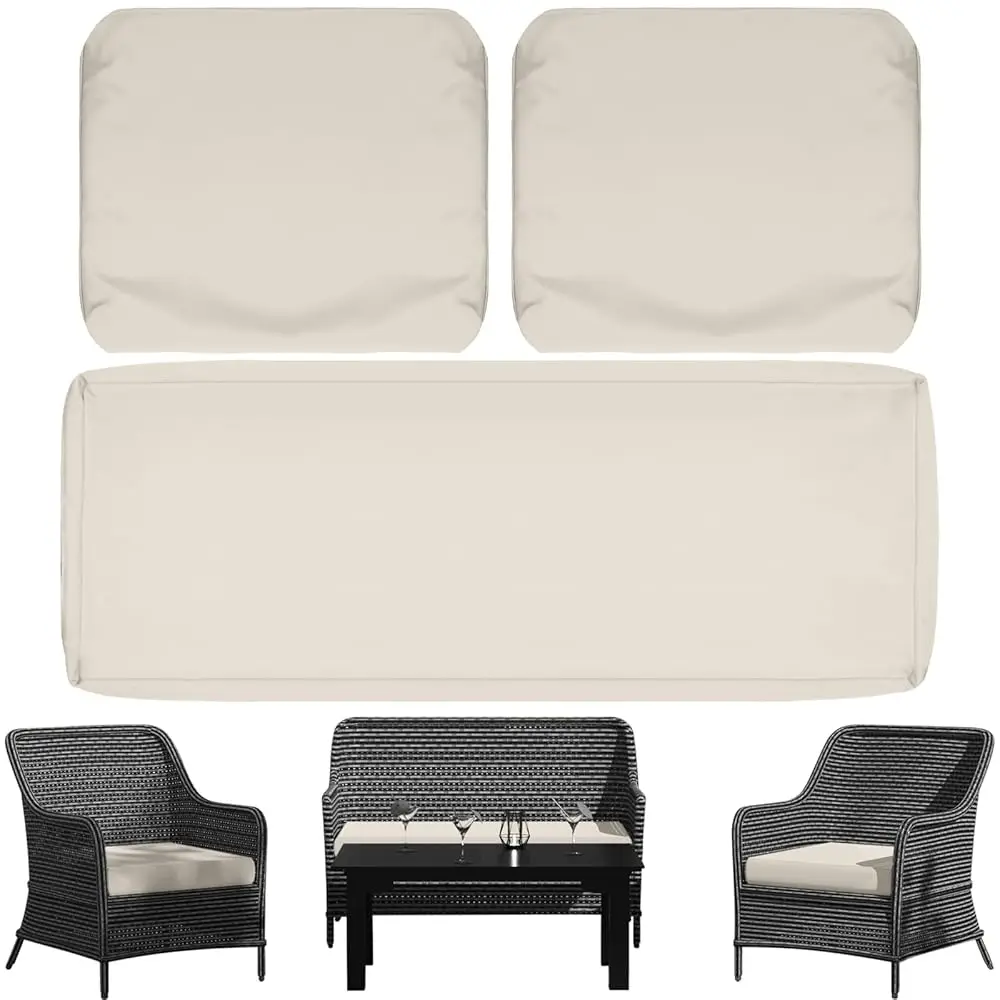 

3 Pa Patio Seat Cushions Replacement Covers, Waterproof Outdoor Loveseat Cushion Covers - Anti-Slip Wicker Furniture Cushion