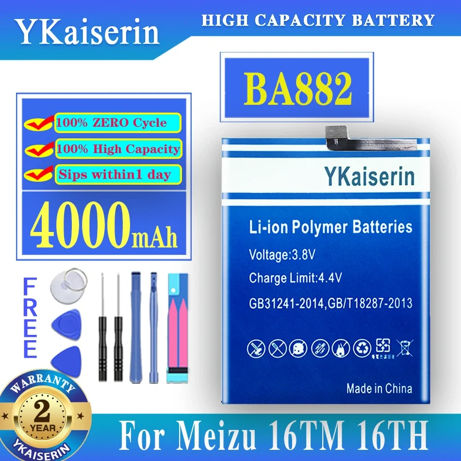 

YKaiserin 4000mAh BA882 Replacement Batteries For Meizu Meizy16 16TM 16TH Mobile Phone Battery Bateria