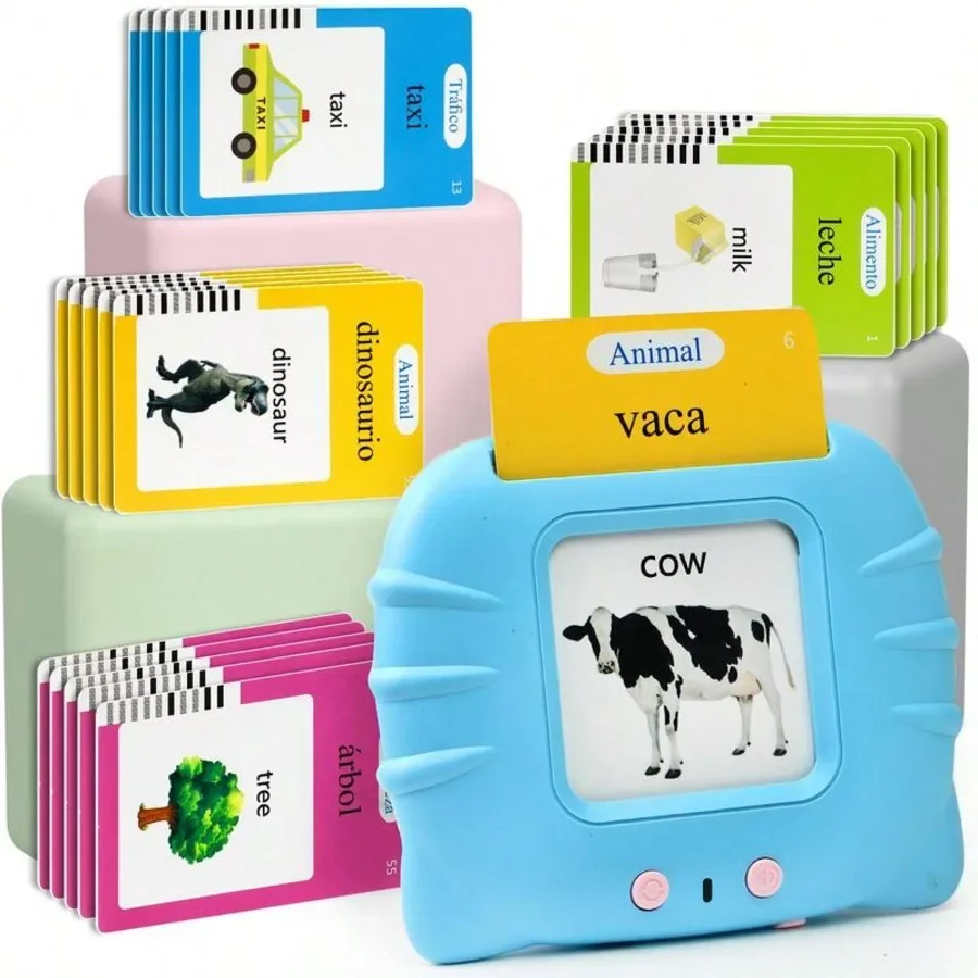 Spanish & English Bilingual Talking Flash Cards Toy, 224 Sight‑Words Interactive Speech Training Montessori Learning Toy, Sensory Educational Sight Word Cards for Boys Girls, Early Language Development Play Kit, Perfect Halloween and Christmas Holiday