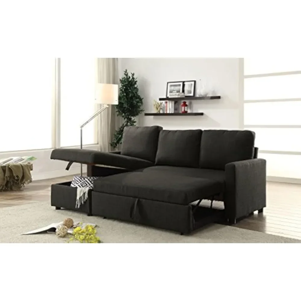 Hiltons Sectional Sofa with Sleeper in Charcoal Linen Fabric