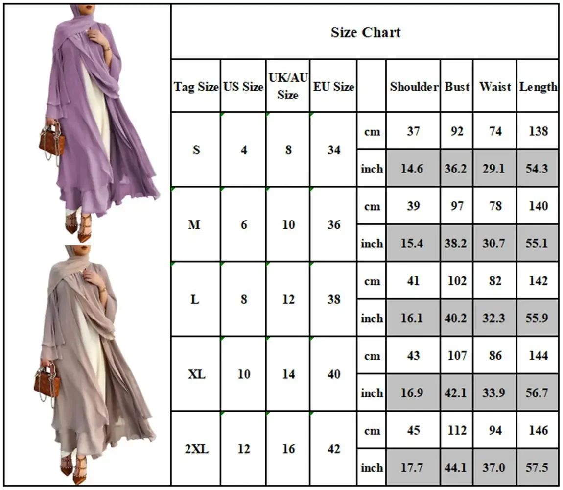 Femmes mode 2 pièces ensembles musulmans en mousseline de soie Abaya + écharpe ensemble Kimono dubaï musulman Cardigan Abayas femmes Robe décontractée femme costume + ceinture
