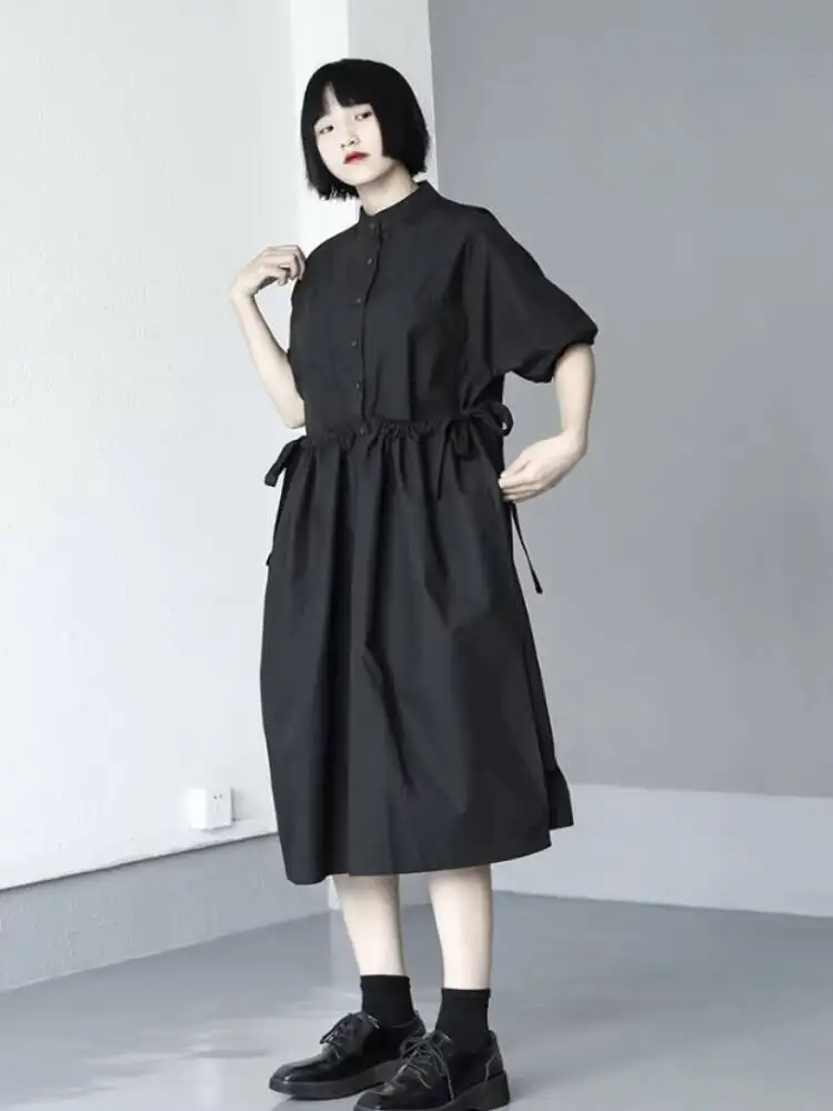 

Ladies Dress Shirt Skirt Summer New Style Personality Pull Rope Tie Design Fashion Casual Loose Large Size Skirt