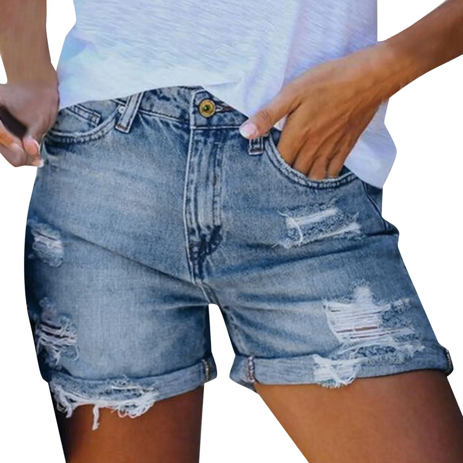 Zomermode Denim Shorts Voor Dames Met Hoge Taille Slim Fit Stretch Jean Trendy Gepersonaliseerde Causale Dames Gat Denim Shorts