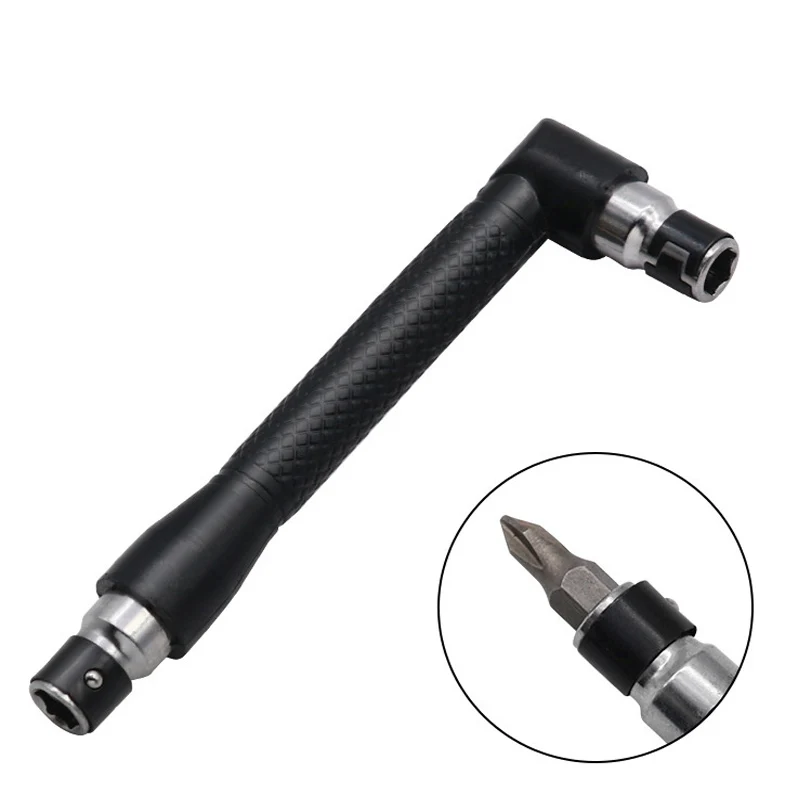 L-shaped 1/4 Hexagonal Screwdriver Bit 90 Degree Double Head Handle Black 6.35 Wrench Bit Joiner Handle Ratchet-Wrench Tool Set