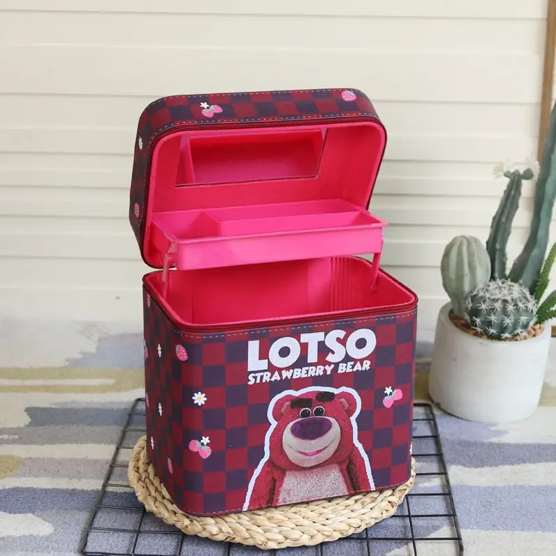 Disney Lotso-Sac à cosmétiques portable, sac de rangement de grande capacité, motif de dessin animé créatif, doux et mignon, simple et à la mode