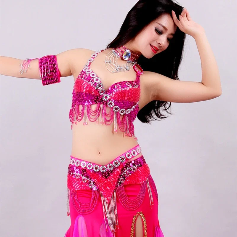 

New Adult Lady Women Sequins Belly Dance Costume Set Oriental Belly Dancing Suite Belt+Bra Samba Costumes Bellydance Wear Outfit