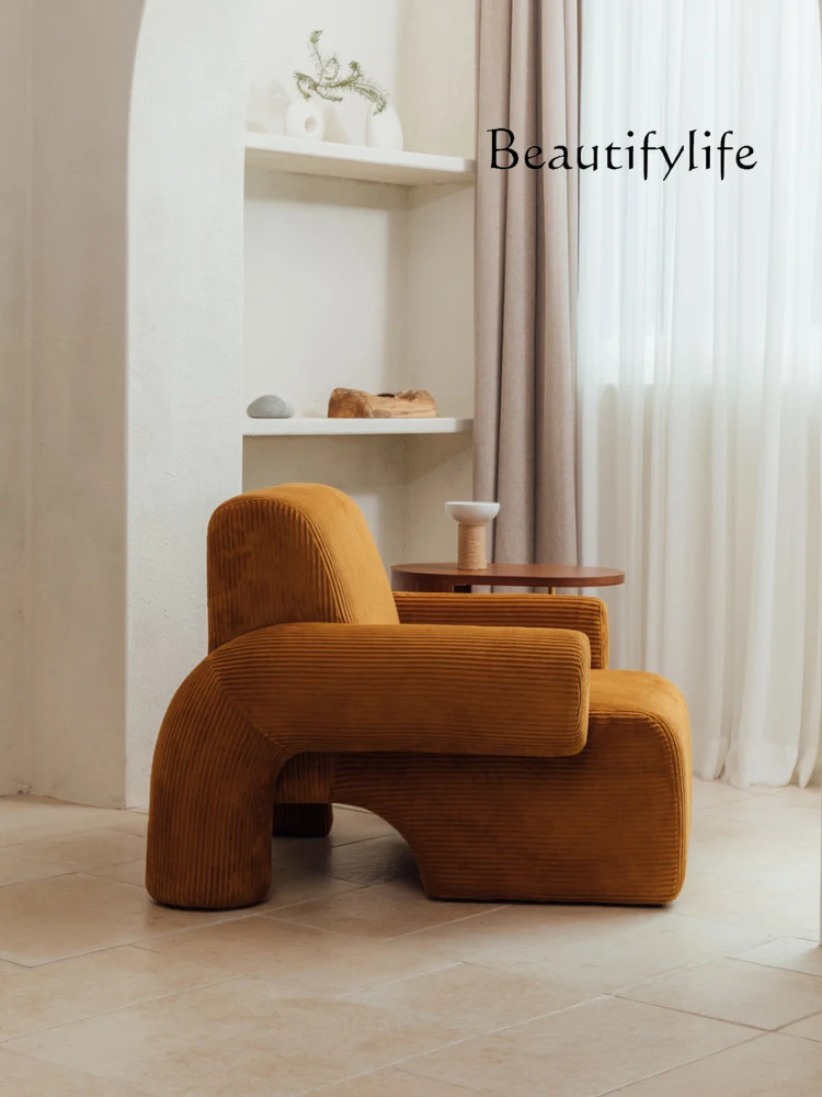 Nordic Designer Model Minimalist Retro Fabric Leisure Chair Living Room Orange Single-Seat Sofa Chair