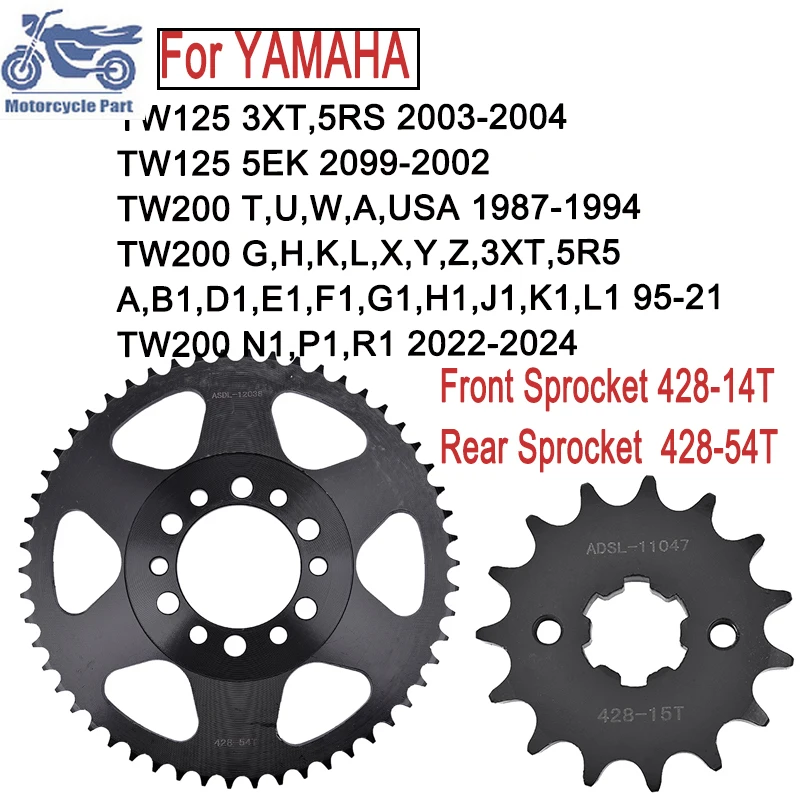 

Motorcycle Equipments & Parts Front Rear Sprocket 14T 54T-428 For YAMAHA TW125 3XT 5RS 03-04 TW200 N1 P1 R1 1995-2024 TW 125 200