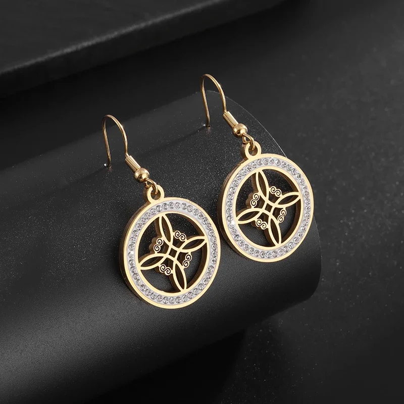 2Pcs Stainless Steel Retro High-End Single Row Diamond Celtic Knot Earrings Jewelry Personalized Accessories for Your Partner