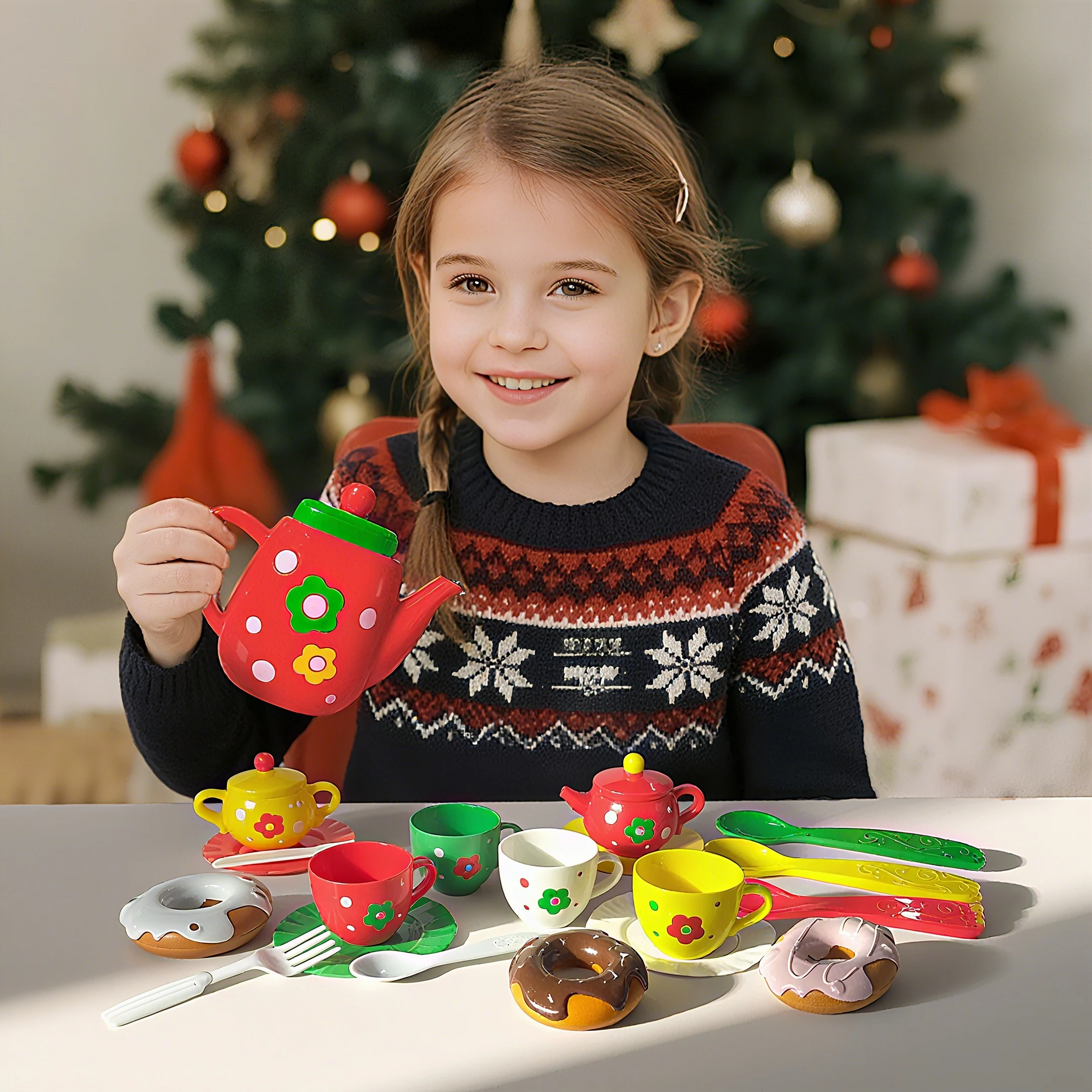 22-częściowy zestaw do herbaty dla dziewczynek - Zestaw do herbaty dla małej księżniczki, zabawka do udawania gry kuchennej dla dziewczynek, prezenty na Boże Narodzenie, Wielkanoc i urodziny