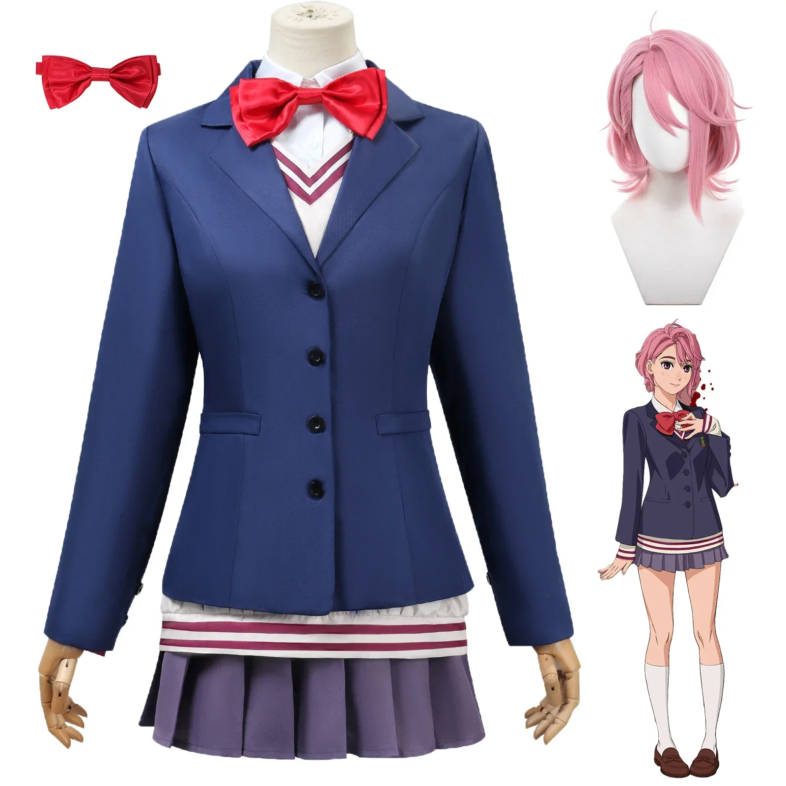 Anime Dan Da Dan Aira Shiratori Cosplay Costume Wig Dandadan Cosplay School Uniform Women Disguise Blue JK Jackets Skirts Girls