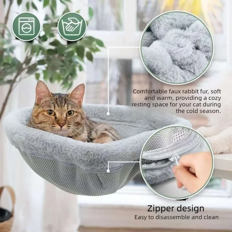 2-in-1 Cat Table Bed Foldable Computer Desk Cat Nest Hammock Stable Pet Side Table for Indoor Cats Working Rest Sleeping
