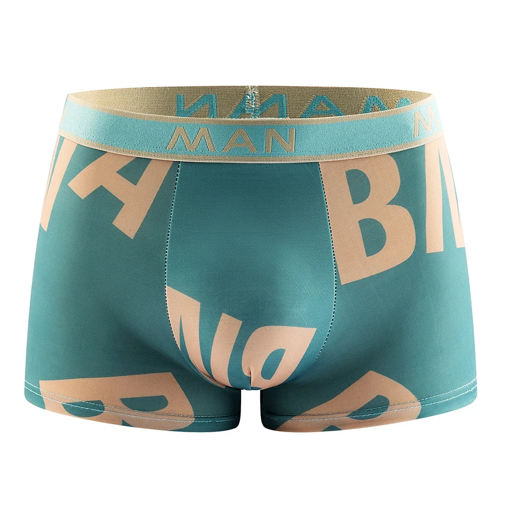 Comfortable Men's Breathable Underwear Boxer Briefs Shorts Stylish Letter Print Ice Silk Fabric Bulge Pouch Multiple Colors