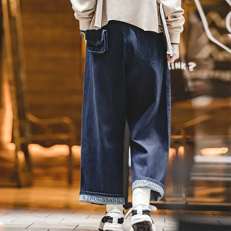 Maden Jeans Lurus Longgar Vintage Amerika untuk Wanita Celana Longgar Lebar Kaki Celana Panjang Kargo Denim Kasual Modis 2023 Streetwear