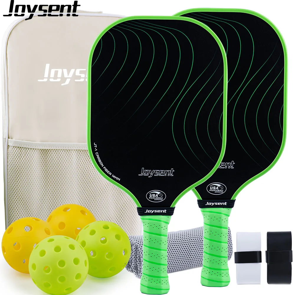 

Joysent Pickleball Paddles, одобренный USAPA T300, набор из 2 легких ракеток из углеродного волокна с 4 мячами, 1 сумка для переноски