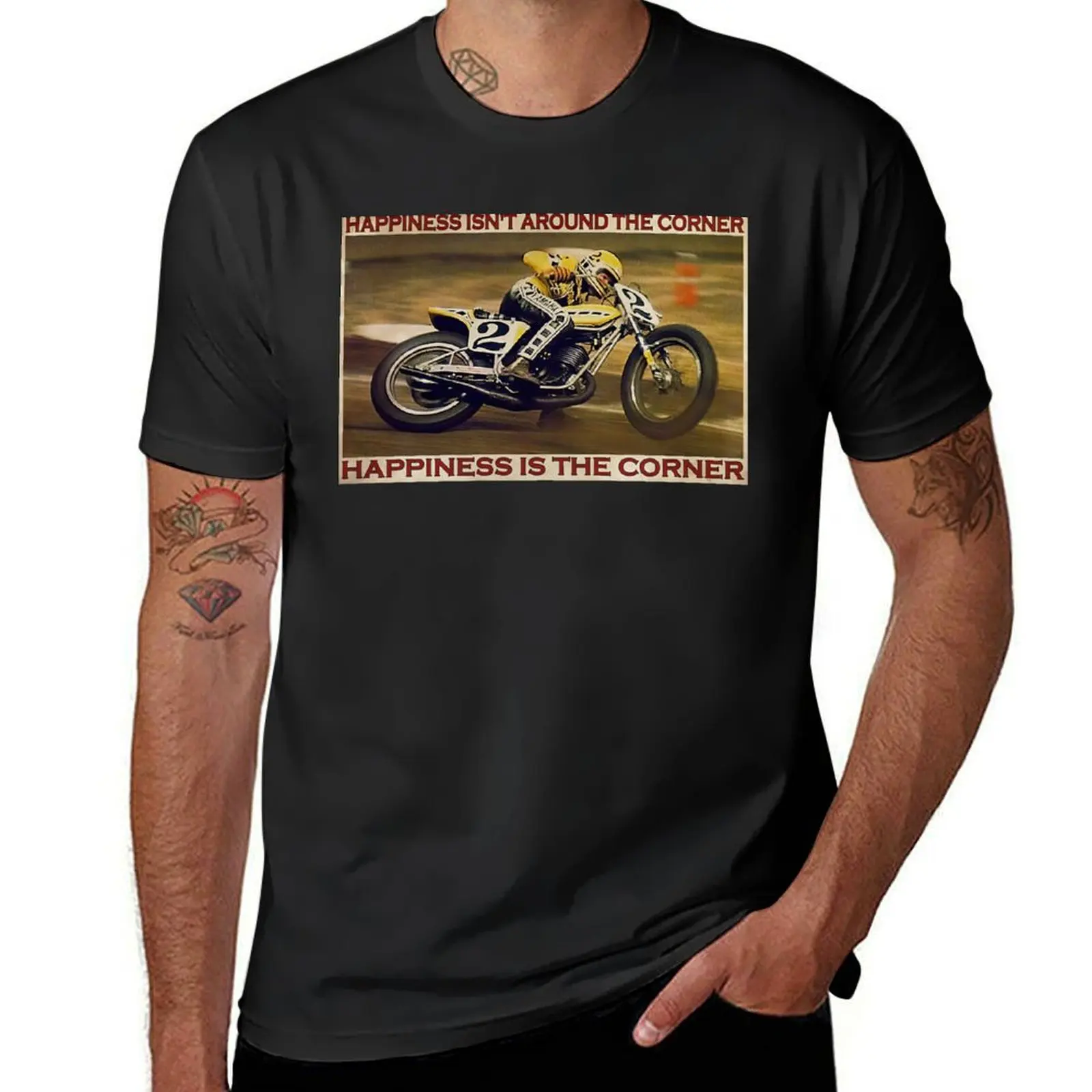 

Kenny Roberts Flat Track Happiness Isn't Around The Corner T-Shirt boys whites vintage black t-shirts for men
