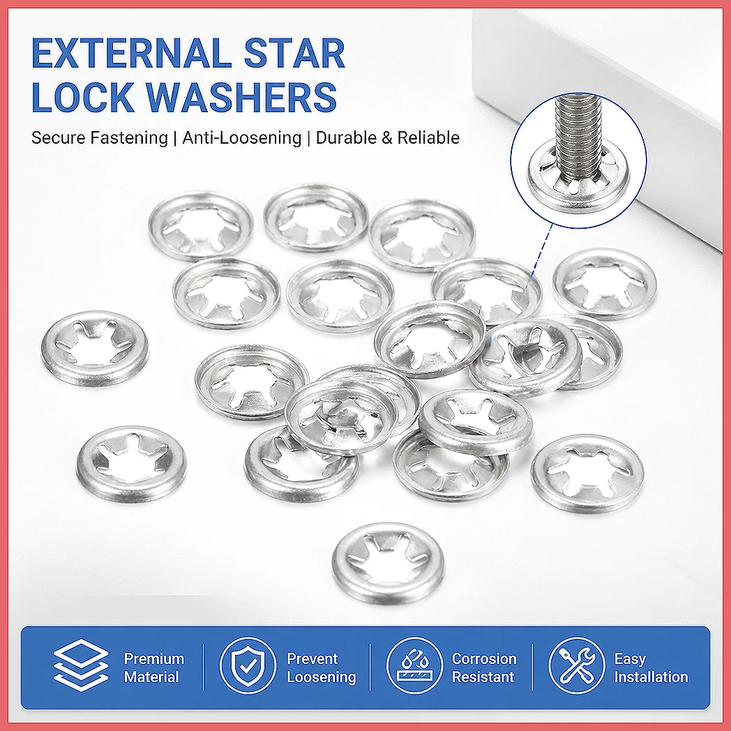 M5 M6 M8 M12 M14 M16 Internal Tooth Star Lock Washer 304 Stainless Steel Lock Washers Push On Speed Clip 20pcs