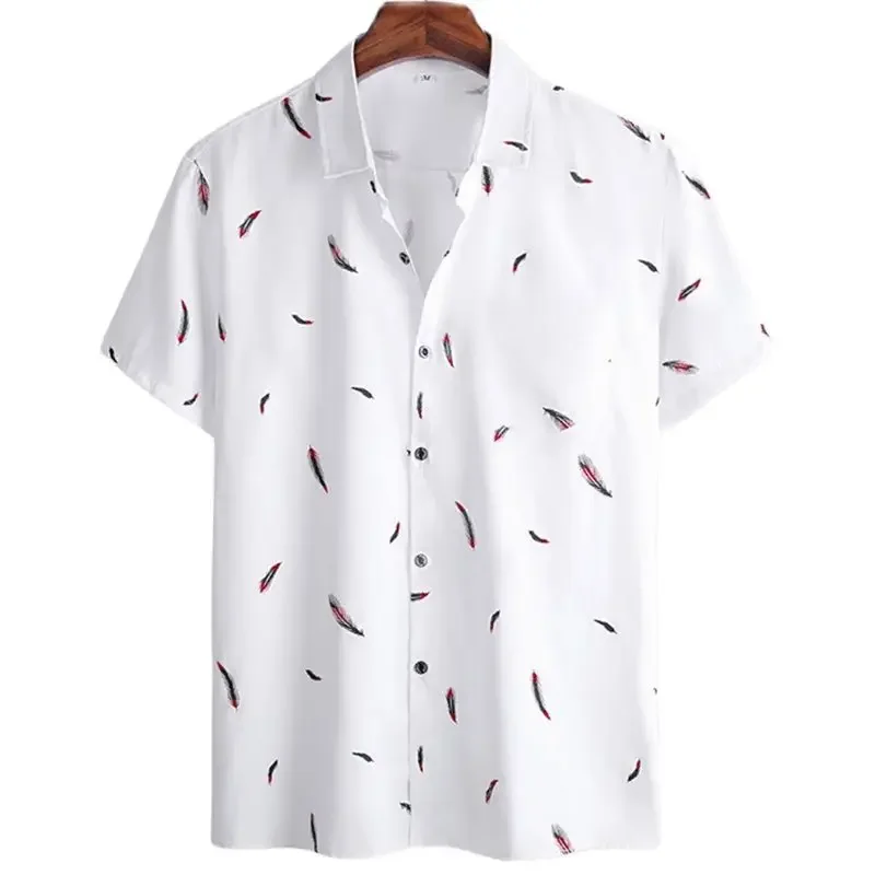 Harajuku Feather Summer Hawaiian Men's Shirt Printed Short Sleeve Casual White Street Summer Beach Shirts For Men Clothing