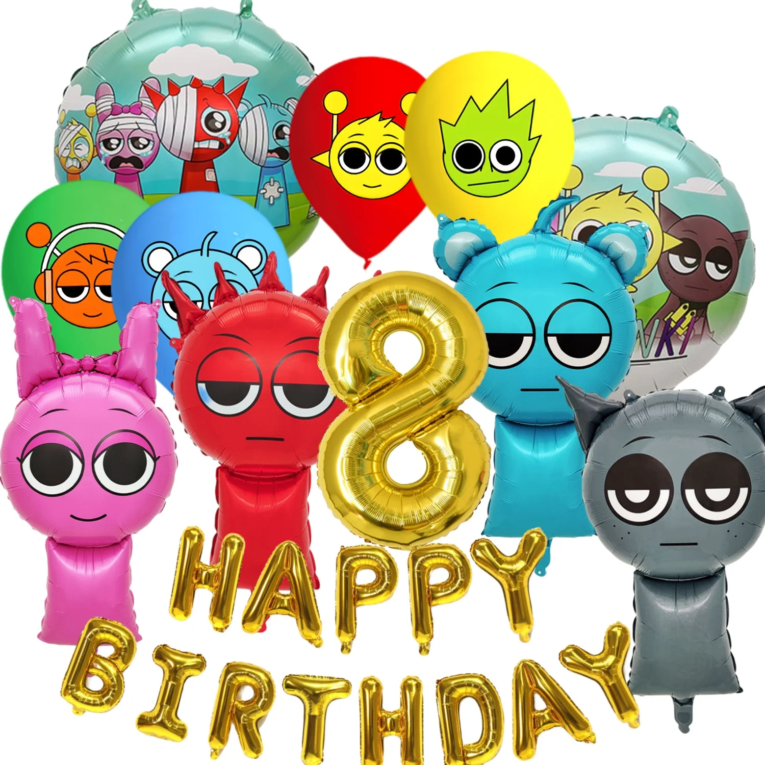 Sprunki Ballon-Set, Sprunki Geburtstagssachen, Unglaubliche Box, Party, Sprunki, Geburtstagsballons, Babyparty, sprunkige Geburtstagsparty-Geschenke